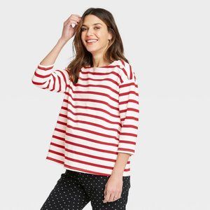 The Nines by HATCH™ Maternity Striped 3/4 Sleeve Boat Neck Drop Shoulder Top
